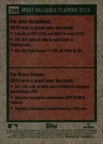 2024 Topps Heritage #208 Bryce Harper/Josh Donaldson NM-MT ID:70390 - Baseball Card Single