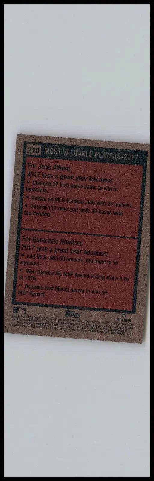 2024 Topps Heritage #210 2017 MVPs (Jose Altuve / Giancarlo Stanton) MVP - Baseball Card Single