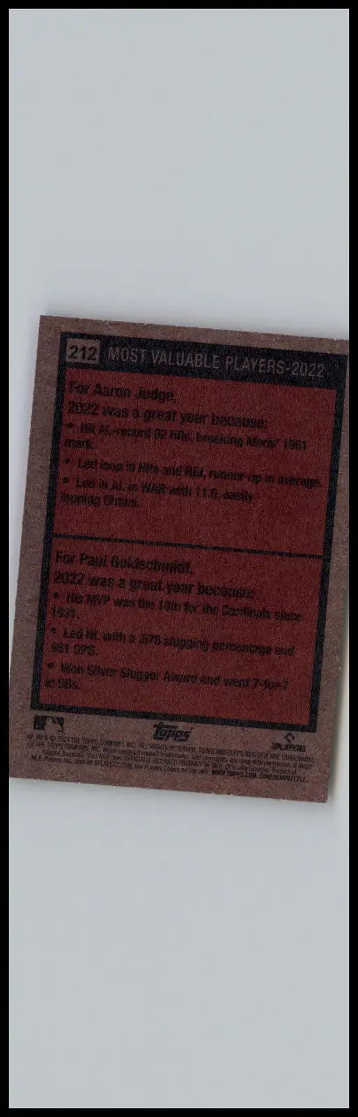 2024 Topps Heritage #212 2022 MVPs (Aaron Judge / Paul Goldschmidt) MVP yankees - Baseball Card Single
