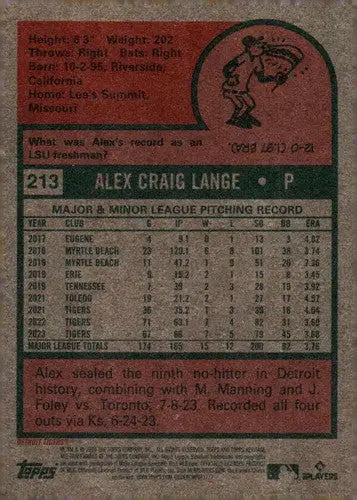 2024 Topps Heritage #213 Alex Lange NM-MT Tigers ID:70391 - Baseball Card Single