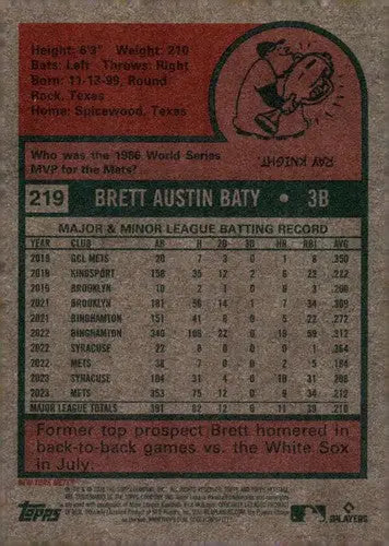 2024 Topps Heritage #219 Brett Baty NM-MT Mets ID:70393 - Baseball Card Single