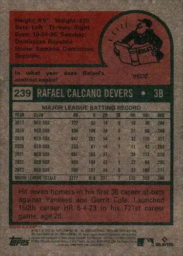 2024 Topps Heritage #239 Rafael Devers NM-MT Red Sox ID:70397 - Baseball Card Single
