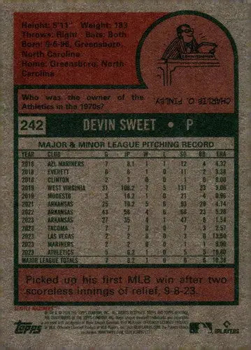 2024 Topps Heritage #242 Devin Sweet NM-MT RC Rookie Mariners ID:70398 - Baseball Card Single