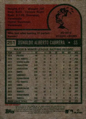 2024 Topps Heritage #251 Oswaldo Cabrera NM-MT Yankees ID:70401 - Baseball Card Single