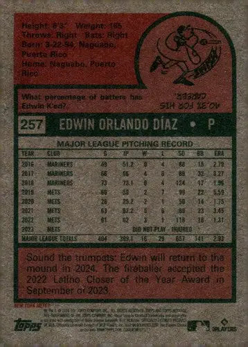 2024 Topps Heritage #257 Edwin Diaz NM-MT Mets ID:70402 - Baseball Card Single