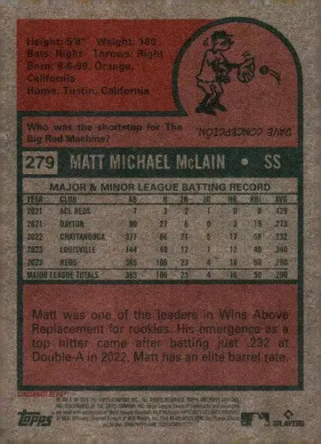 2024 Topps Heritage #279 Matt McLain NM-MT Reds ID:70407 - Baseball Card Single