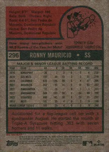 2024 Topps Heritage #296 Ronny Mauricio NM-MT RC Rookie Mets ID:70414 - Baseball Card Single