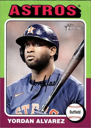 Yordan Alvarez baseball card from 2024 Topps Heritage featuring original gloss and NM-MT condition