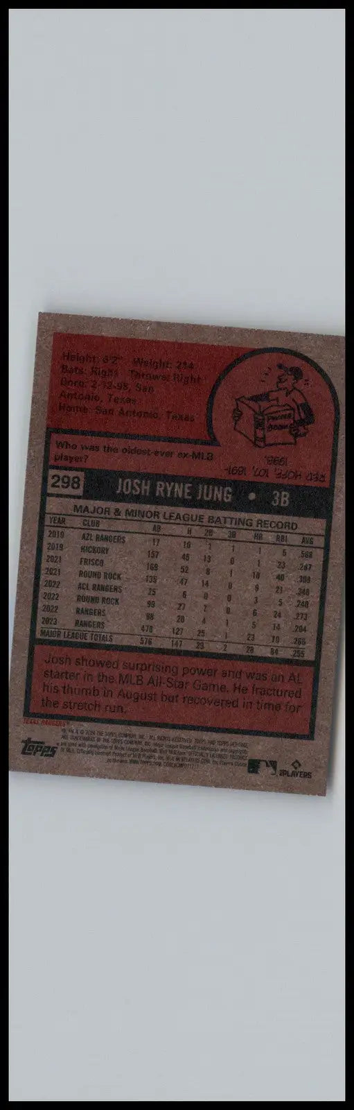 2024 Topps Heritage #298 Josh Jung Texas Rangers - Baseball Card Single