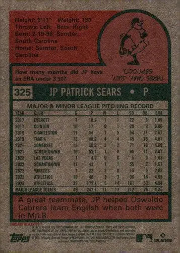 2024 Topps Heritage Baseball Card Back with Original Gloss Featuring Sears NM-MT Athletics
