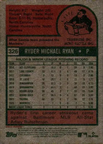 2024 Topps Heritage #326 Ryder Ryan NM-MT RC Rookie Mariners ID:70423 - Baseball Card Single