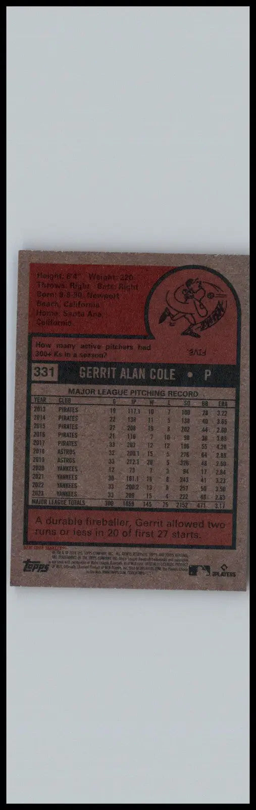 2024 Topps Heritage #331 Gerrit Cole New York Yankees - Baseball Card Single