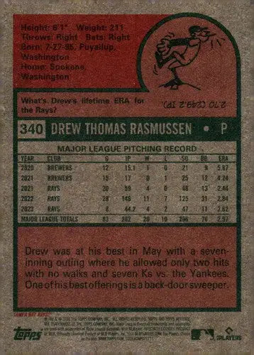 2024 Topps Heritage #340 Drew Rasmussen NM-MT Rays ID:70195 - Baseball Card Single