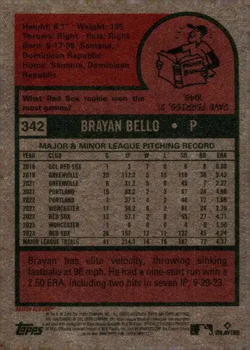 2024 Topps Heritage #342 Brayan Bello NM-MT Red Sox ID:70196 - Baseball Card Single