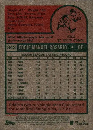 2024 Topps Heritage Eddie Rosario baseball card back with original gloss and detailed info