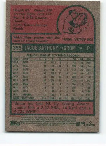 2024 Topps Heritage #355 Jacob deGrom NM-MT Rangers ID:70435 - Baseball Card Single