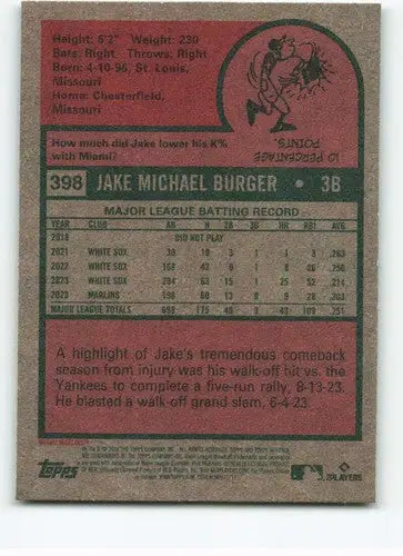 2024 Topps Heritage #398 Jake Burger NM-MT Marlins ID:70203 - Baseball Card Single