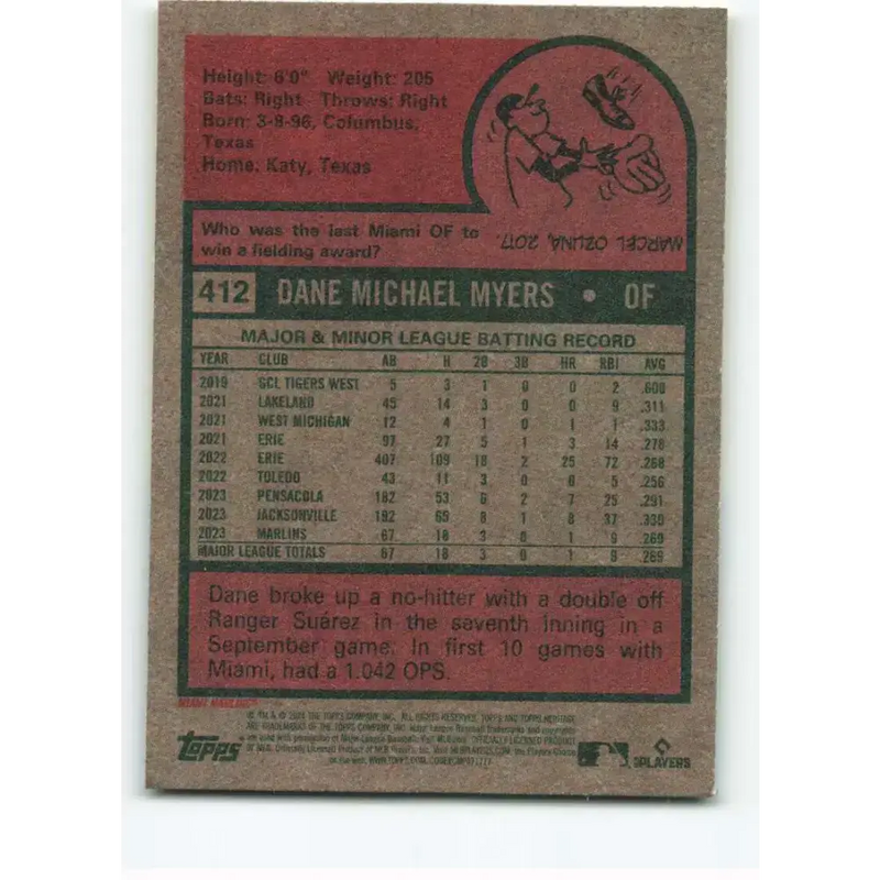 2024 Topps Heritage #412 Dane Myers NM-MT RC Rookie Miami Marlins Baseball Card - Baseball Card Single