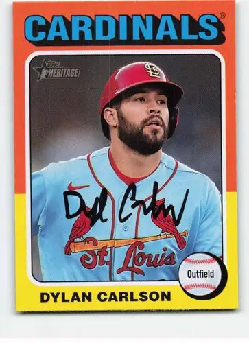 Original gloss 2024 Topps Heritage Dylan Carlson autographed baseball card