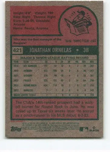 2024 Topps Heritage #421 Jonathan Ornelas NM-MT RC Rookie Rangers ID:70451 - Baseball Card Single