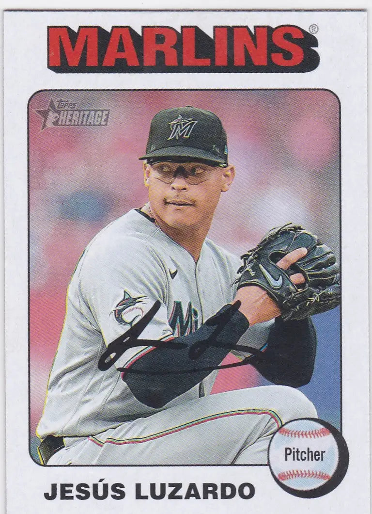 Baseball card of Jesus Luzardo in gray uniform, showcasing White Border Miami Marlins