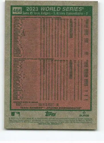 Baseball card back from 2024 Topps Heritage World Series Game 5 with original gloss