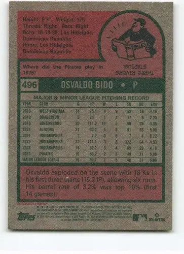 Baseball card back featuring Osvaldo Bido from 2024 Topps Heritage series
