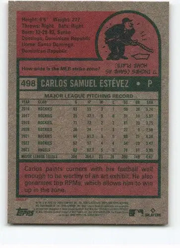 2024 Topps Heritage baseball card back featuring Carlos Estevez with original gloss