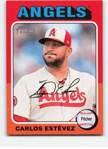 2024 Topps Heritage Carlos Estevez baseball card with original gloss featuring Angels player
