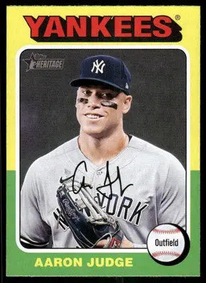 Heritage Aaron Judge baseball card from Topps Heritage 2018 displayed in 2024 Topps Heritage Aaron Judge product