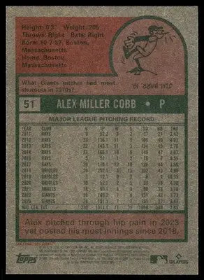 2024 Topps Heritage Alex Cobb #51 Baseball - Baseball Card Single