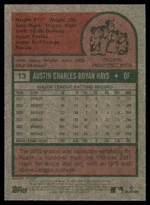 2024 Topps Heritage Austin Hays #13 AL All-Star Baseball - Baseball Card Single