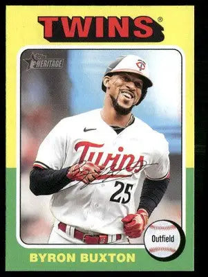 Baseball trading card featuring Byron Buxton in Minnesota Twins uniform from 2024 Topps Heritage