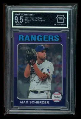 2024 Topps Heritage Chrome Max Scherzer #453 Purple Refractor Arena Club 9.5 - Baseball Card Single