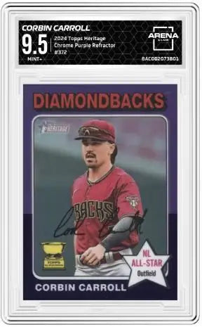 2024 Topps Heritage Chrome Purple Refractor Corbin Carroll #372 Arena Club 9.5 - Baseball Card Single