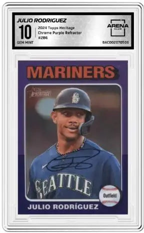 2024 Topps Heritage Chrome Purple Refractor Julio Rodriguez #286 Arena Club 10 - Baseball Card Single