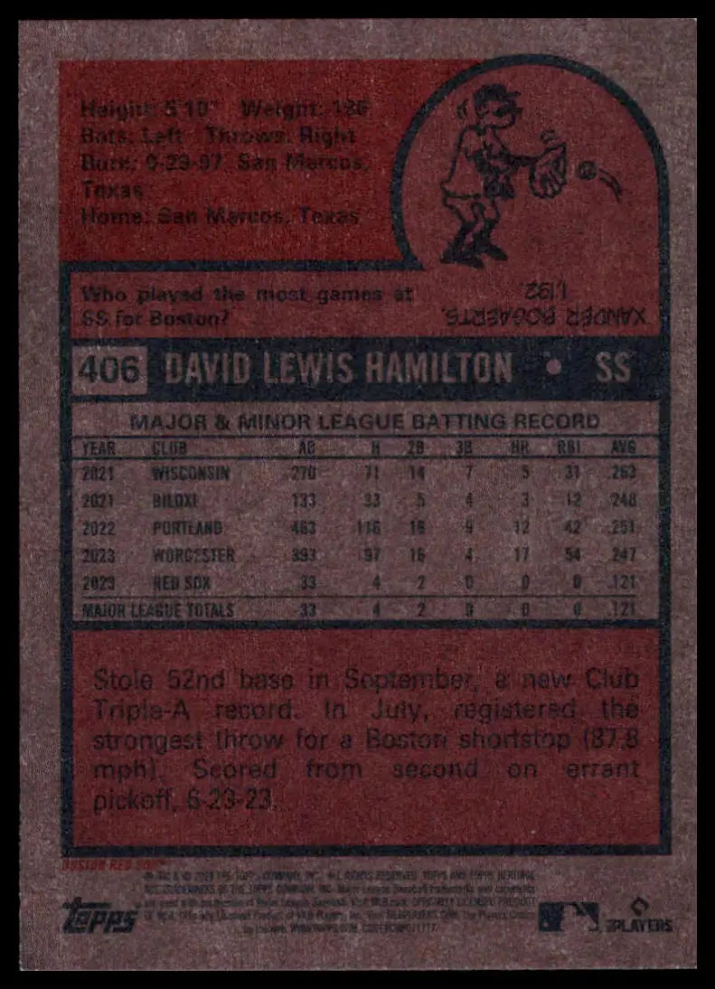 2024 Topps Heritage David Hamilton RC 406 Boston Red Sox NM - Baseball Card Single