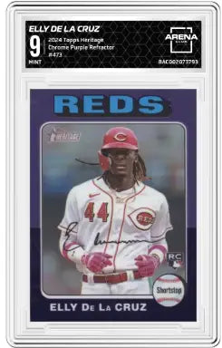 2024 Topps Heritage Elly De La Cruz #473 Chrome Purple Refractor Arena Club 9 - Baseball Card Single