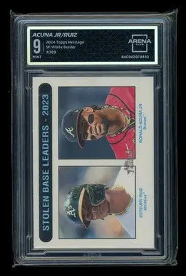 2024 Topps Heritage Esteury Ruiz Ronald Acuña Jr. #309 SP White Border AC 9 - Baseball Card Single