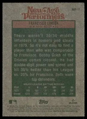 2024 Topps Heritage Francisco Lindor #NAP-11 30/30 Baseball - Baseball Card Single