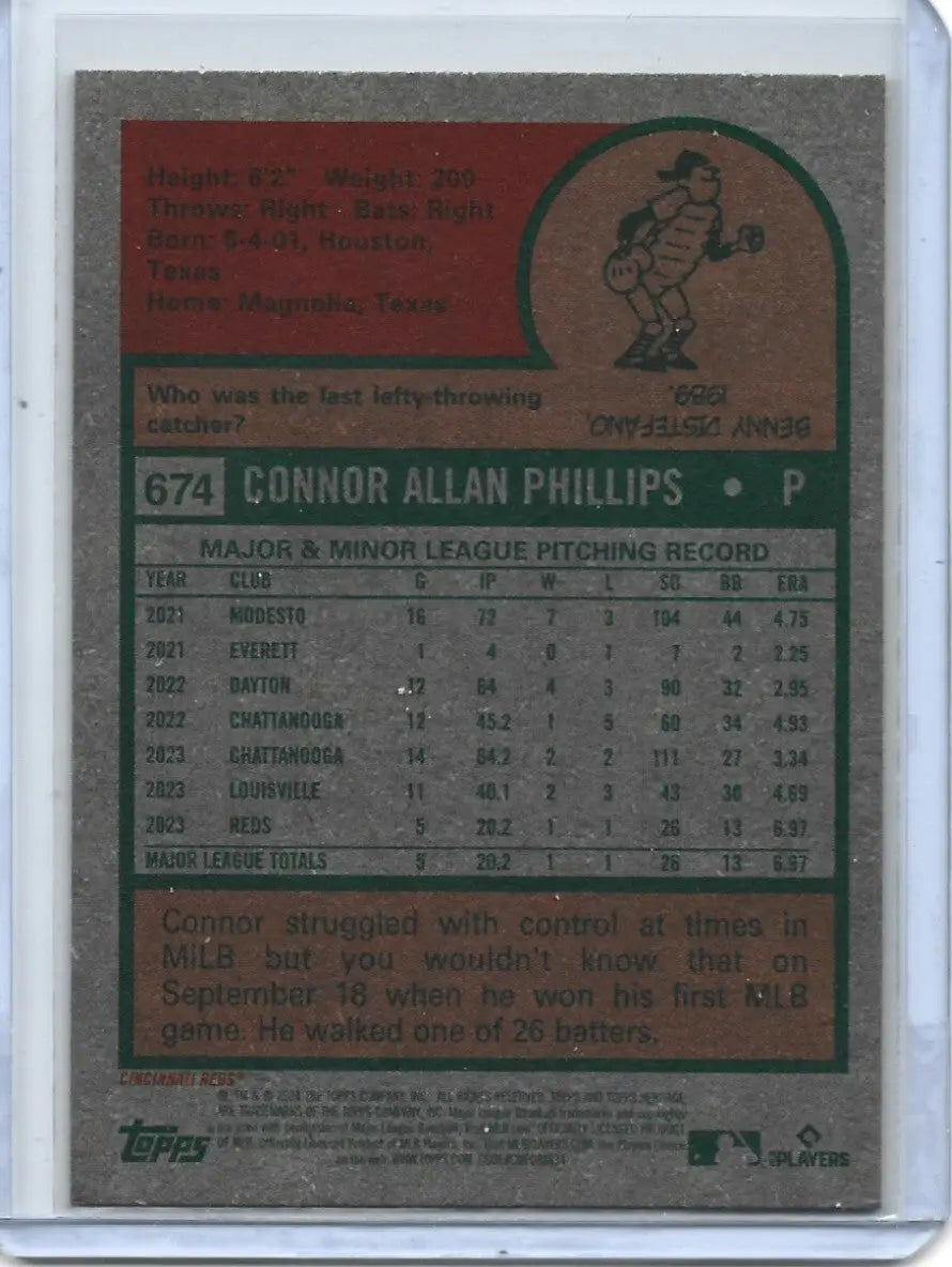 2024 Topps Heritage High Number #674 CONNOR PHILLIPS RC ROOKIE REDS k-31 - Baseball Card Single