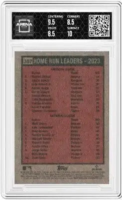 Graded Topps Heritage Home Run Leaders baseball card featuring 2023 home run leaders Shohei Ohtani and Matt Olson