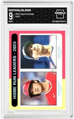 Graded Topps Heritage Home Run Leaders baseball card featuring Shohei Ohtani and Matt Olson