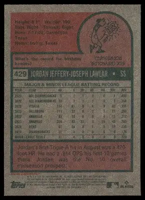 2024 Topps Heritage Jordan Lawlar #429 RC Baseball - Baseball Card Single