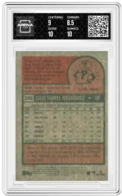 Graded Topps Heritage Julio Rodriguez Chrome Silver Refractor baseball card 184/375