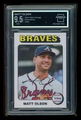 2024 Topps Heritage Matt Olson #440 White Border Baseball Arena Club 9.5 - Baseball Card Single