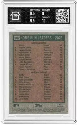 Graded Topps Heritage Mini Home Run Leaders baseball card featuring 2023 home run leaders