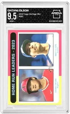 2024 Topps Heritage Mini Home Run Leaders baseball card featuring Shohei Ohtani and Matt Olson