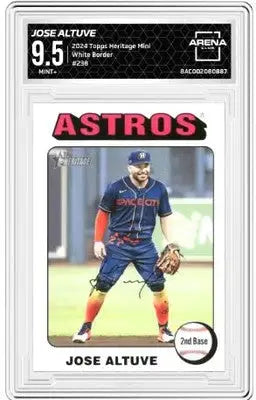 Graded Topps Heritage Mini Jose Altuve baseball card with white border and Arena Club label