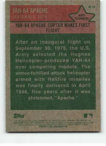 Vintage YAH-64 Apache trading card from 2024 Topps Heritage News Flashbacks collection
